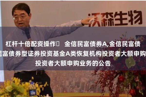 杠杆十倍配资操作 金信民富债券A,金信民富债券C: 金信民富债券型证券投资基金A类恢复机构投资者大额申购业务的公告